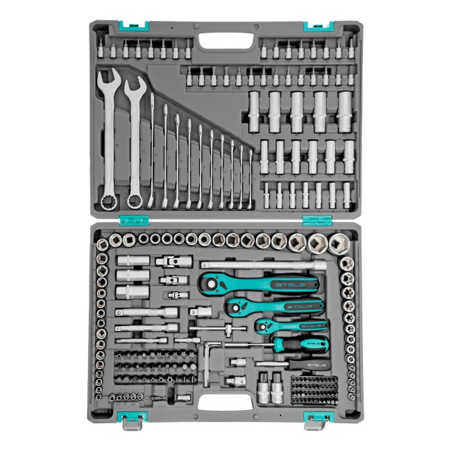 Набор инструментов 1/4", 3/8", 1/2", Cr-V 216 предметов Stels Набор инструментов 1/4", 3/8", 1/2", Cr-V 216 предметов Stels