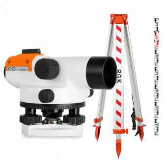 Комплект оптический нивелир RGK C-28 с поверкой + штатив S6-N + рейка AMO S4