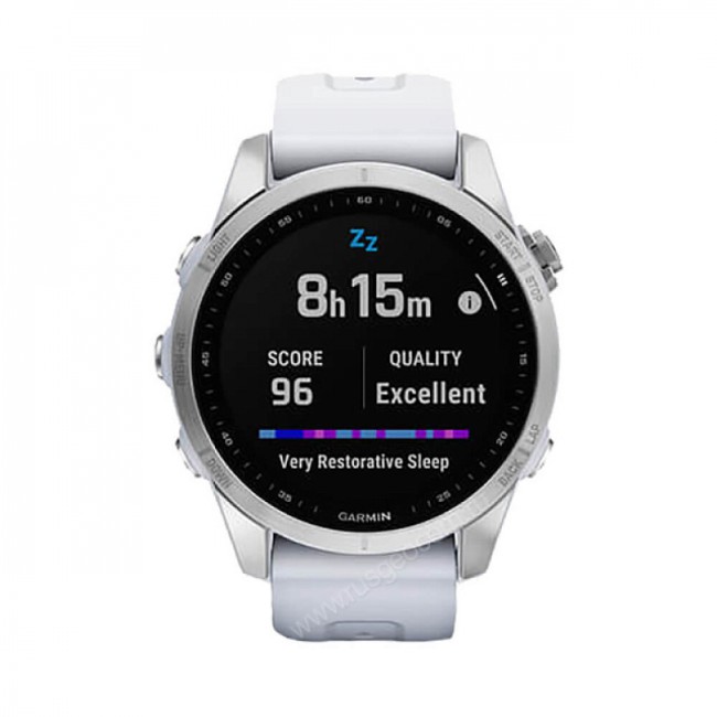 Часы Garmin Fenix 7S серебристый с белым силиконовым ремешком Часы Garmin Fenix 7S серебристый с белым силиконовым ремешком
