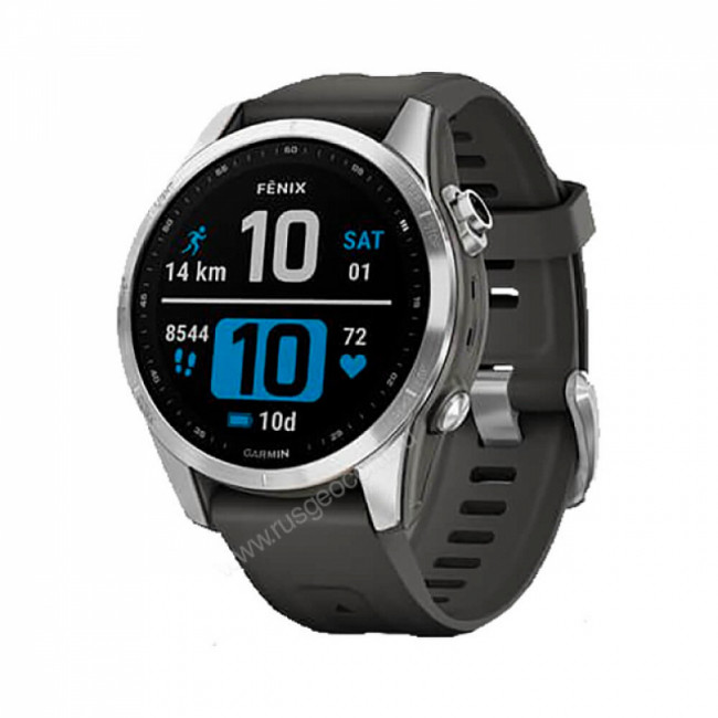 Часы Garmin Fenix 7S серебристый с графитовым силиконовым ремешком Часы Garmin Fenix 7S серебристый с графитовым силиконовым ремешком