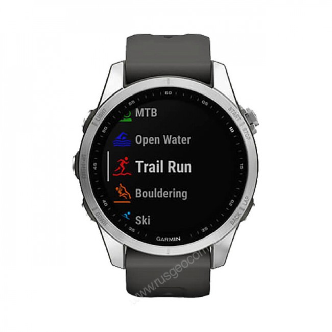 Часы Garmin Fenix 7S серебристый с графитовым силиконовым ремешком Часы Garmin Fenix 7S серебристый с графитовым силиконовым ремешком