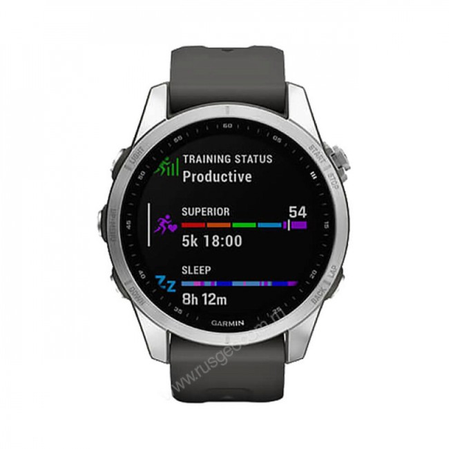 Часы Garmin Fenix 7S серебристый с графитовым силиконовым ремешком Часы Garmin Fenix 7S серебристый с графитовым силиконовым ремешком