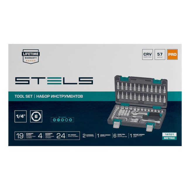 Набор инструментов, 1/4", CrV 57 предметов Stels Набор инструментов, 1/4", CrV 57 предметов Stels