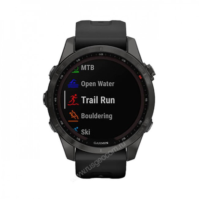 Часы Garmin Fenix 7S Sapphire Solar титановый угольно-серый DLC с силиконовым ремешком